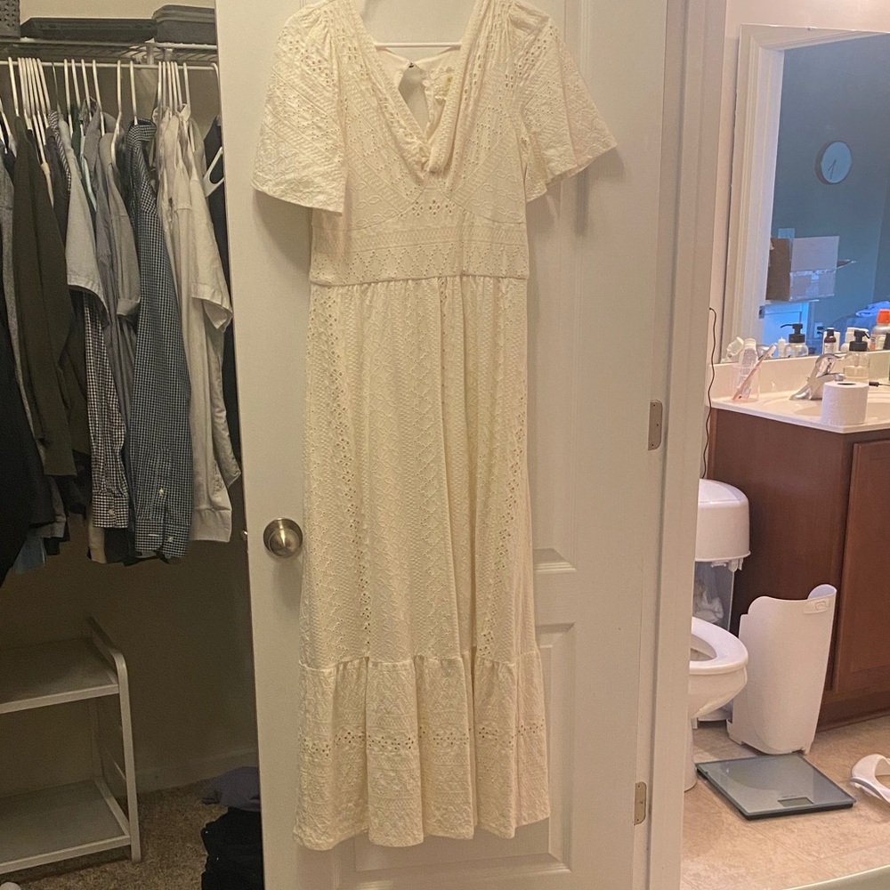 Anthropologie Ivory Lace Maxi Dress